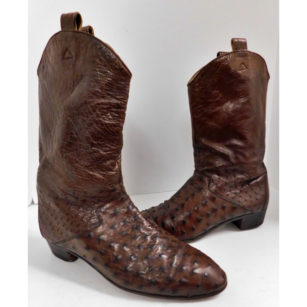 Mens Brown‎ Genuine Ostrich Western Boots Handcrafted from Eppy & Eppy  9.5 D